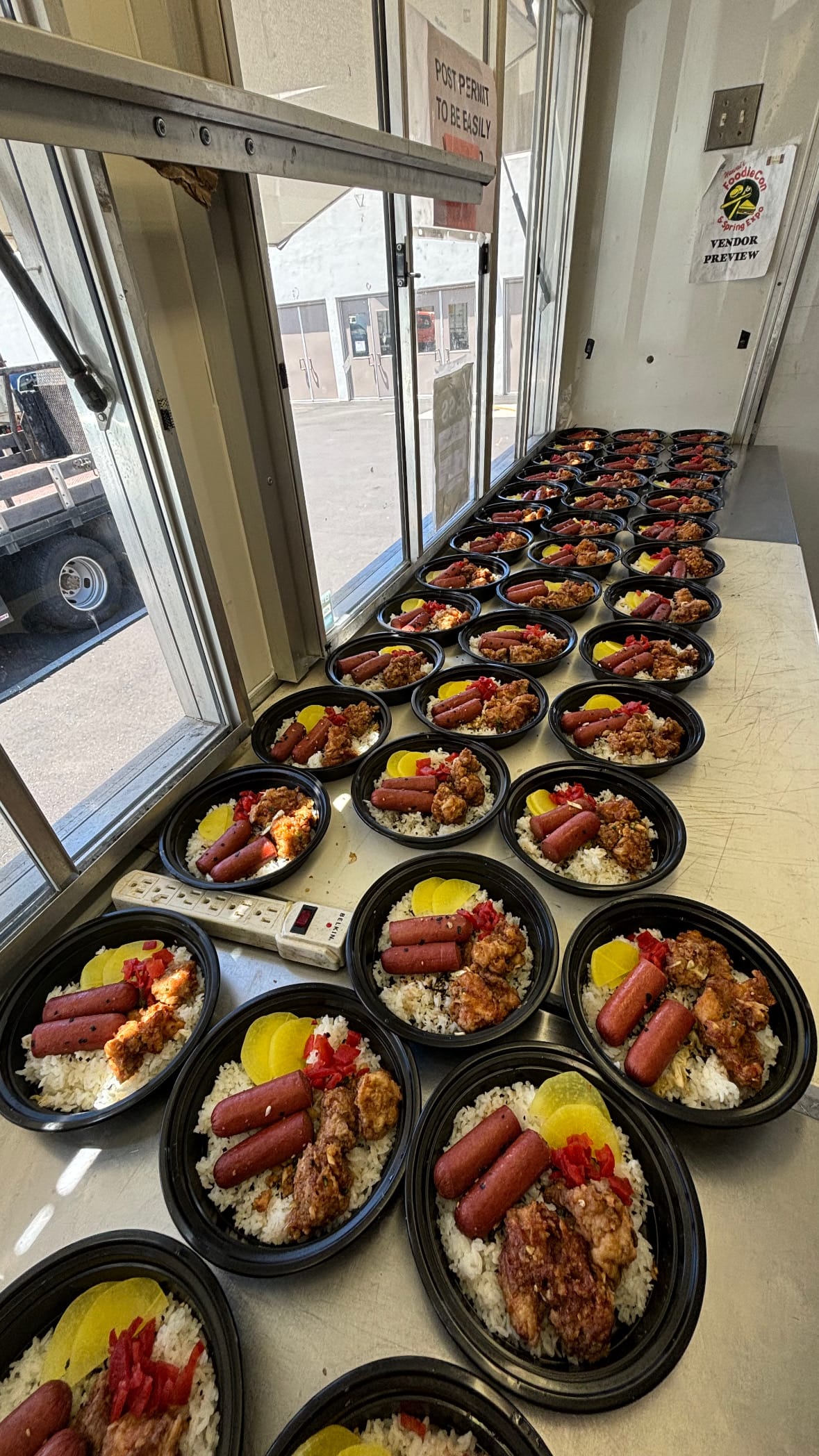 Catering plates lined up and ready to serve